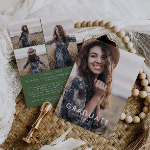 Faire-part Chic Green Message Photo Collage Graduation