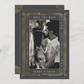 Faire-part Chic Grey Faux Gold Foil Art déco Enregistrer la d (Devant / Derrière)