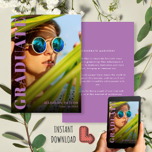 Faire-part Chic Lavande Purple Photo Moderne Graduation