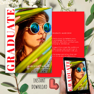 Faire-part Chic Modern Red Photo Graduation