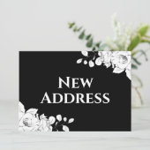 Faire-part Chic Moderne Adresse Nouvelle Florale Noir Blanc (Debout devant)