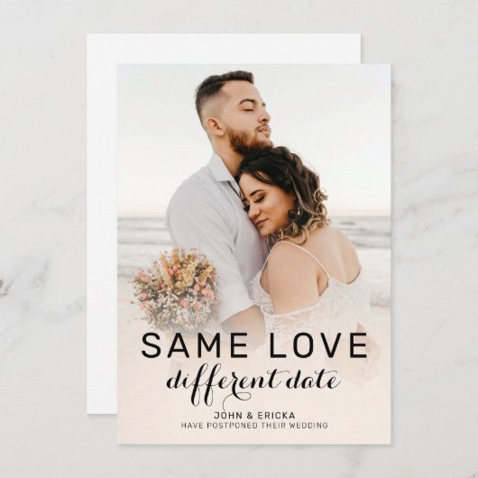 Faire-part Chic Moderne Calligraphie Photo Mariage Postponcti (Devant / Derrière)