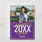 Faire-part Chic Moderne Purple Et Gold Script Graduation (Devant)