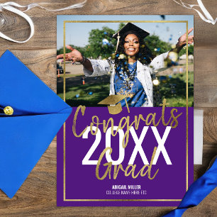 Faire-part Chic Moderne Purple Et Gold Script Graduation