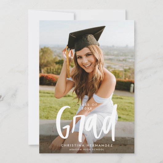 Faire-part Chic Moderne Script Grad Photo Graduation (Devant)
