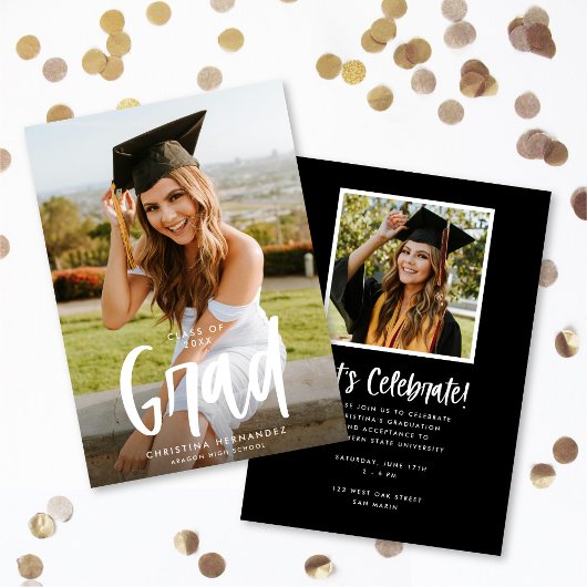 Faire-part Chic Moderne Script Grad Photo Graduation