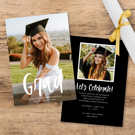 Faire-part Chic Moderne Script Grad Photo Graduation