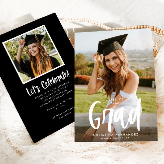 Faire-part Chic Moderne Script Grad Photo Graduation