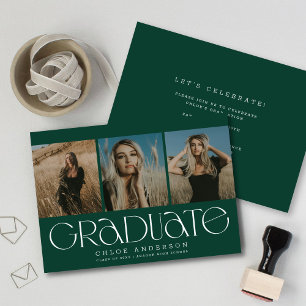 Faire-part Chic Moderne Vert foncé 3 Photo Graduation