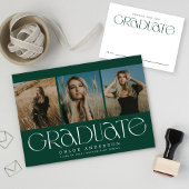 Faire-part Chic Moderne Vert foncé 3 Photo Graduation