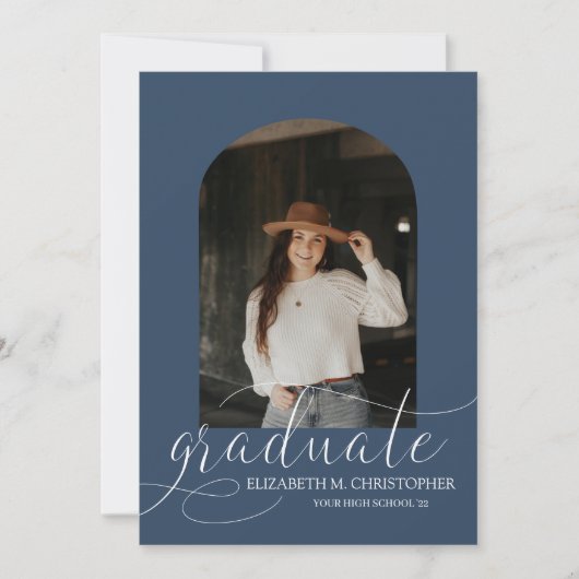 Faire-part Chic Navy Blue Arch 5 Photo Collage Graduation (Devant)