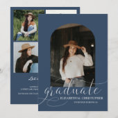 Faire-part Chic Navy Blue Arch 5 Photo Collage Graduation (Devant / Derrière)