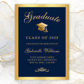 Faire-part Chic Navy Blue Gold Frame Script Graduation