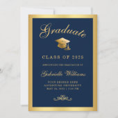 Faire-part Chic Navy Blue Gold Frame Script Graduation (Devant)