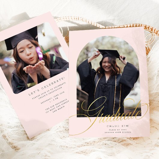 Faire-part Chic or Gold Script Arch Blush Rose Fait Annonce P