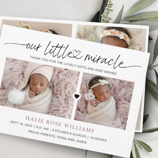 Faire-part Chic Our Little Miracle Photo Collage Naissance
