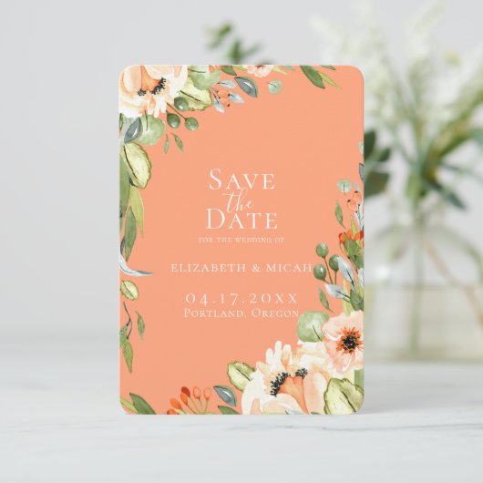 Faire-part Chic Peach Botanical Photo Enregistrer La Date (Debout devant)