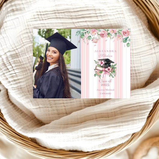 Faire-part Chic Photo Pink Floral Graduation