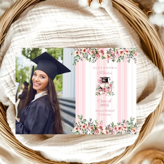 Faire-part Chic Photo Pink Floral Graduation Party