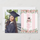 Faire-part Chic Photo Pink Floral Graduation Party (Devant)