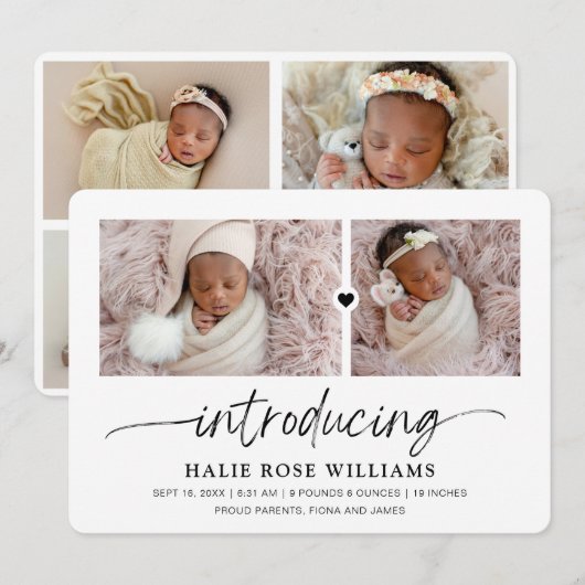 Faire-part Chic Présentation Collage de Naissance (Devant / Derrière)