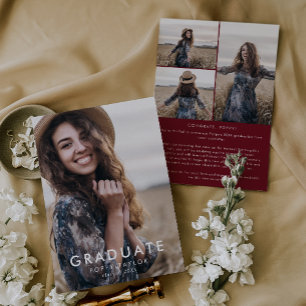 Faire-part Chic Red Message Photo Collage Graduation