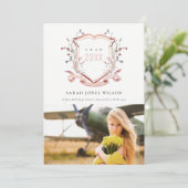 Faire-part Chic Rose Blush Fleur sauvage Crest Photo Graduati (Debout devant)