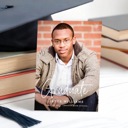 Faire-part Chic Simple Moderne Script Deux Diplômes Photo