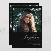 Faire-part Chic tendance noir manuscrit photo Graduation (Devant / Derrière)