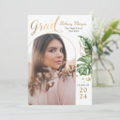 Faire-part Chic Tropical Pink Gold Arch Photo Graduation (Debout devant)