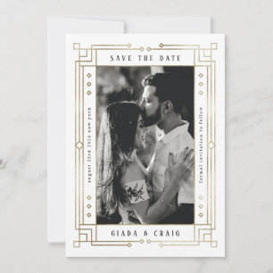 Faire-part Chic White Faux Gold Foil Art déco Sauvez la date