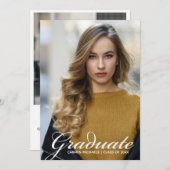 Faire-part Chic White Script superposition photo de l'étudian (Devant / Derrière)