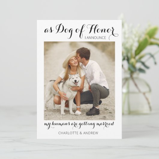 Faire-part Chien D'Honneur Animaux Mariages Fiançailles Photo (Debout devant)