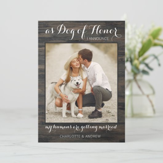Faire-part Chien d'honneur Rustique Mariage Photo Fiançailles (Debout devant)