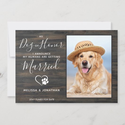 Faire-part Chien d'honneur Rustique Photo Animaux Mariage Fia (Devant)