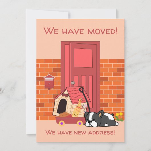 Faire-part Chien mignon déplaçant sa maison devant la porte e (Devant)