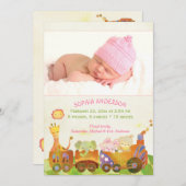 Faire-part Choo Choo Train Bébé Fille Photo Naissance (Devant / Derrière)