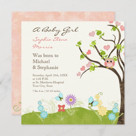 Faire-part Chouette mignonne à lunettes de soleil Arbre de vi (Devant / Derrière)