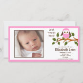 Faire-part Chouette rose Bébé Fille Naissance Annouement (Devant)