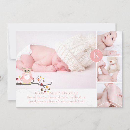 Faire-part Chouette rose PixDezines/do-it-yourself couleur ac (Devant)