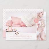 Faire-part Chouette rose PixDezines/do-it-yourself couleur ac (Devant / Derrière)