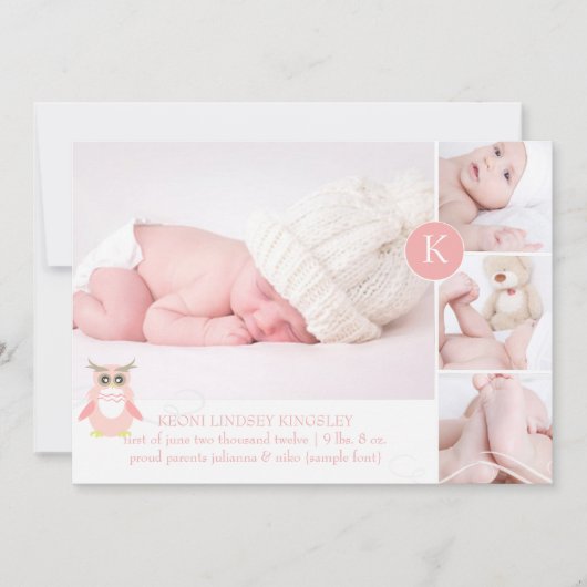 Faire-part Chouette rose PixDezines/do-it-yourself couleur ac (Devant)