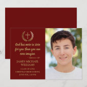 Faire-part Christian Bible Verse Photo Maroon Boy Graduation (Devant / Derrière)
