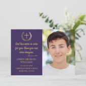 Faire-part Christian Bible Verse Photo Purple Boy Graduation (Debout devant)