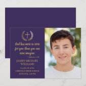 Faire-part Christian Bible Verse Photo Purple Boy Graduation (Devant / Derrière)
