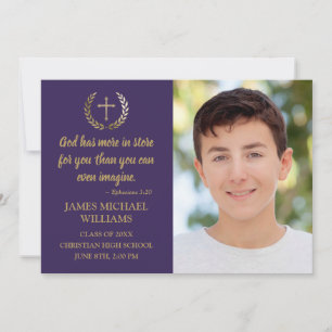 Faire-part Christian Bible Verse Photo Purple Boy Graduation