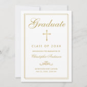 Faire-part Christian Graduation White Gold Cross Script (Devant)