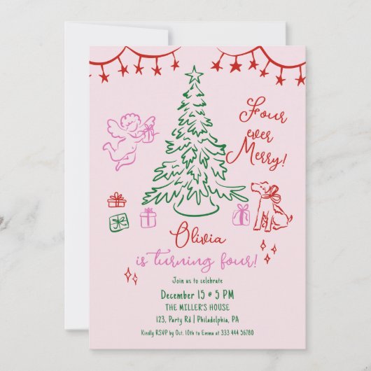 Faire-part Christmas 4th birthday whimsical tree (Devant)