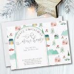 Faire-part Christmas from New House Mountain Village Moving<br><div class="desc">Merry Christmas from our New Home holiday moving announcement card. The design features handwritten script calligraphy and a doodle sketched pattern of houses, mountains and snowy pine trees in vintage pastel pink and green. You can easily edit the wording to make it suitable for singles, couples and families. This Christmas...</div>