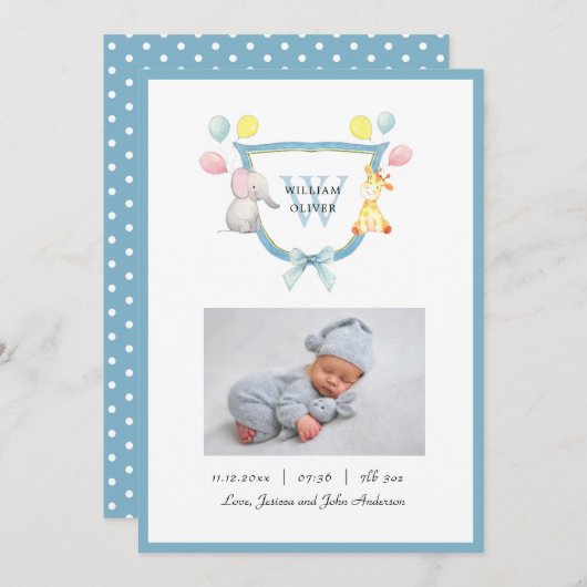 Faire-part Cimetière Monogramme mignonne avec animaux Garçon  (Devant / Derrière)